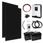 2kW Complete Off-grid Solar Power System with 2 x 430W Sharp solar panels, 2kW hybrid inverter and 2 x 100Ah lithium batteries